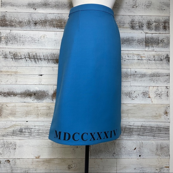 GUCCI Blue Wool Roman Numeral Skirt Size 40 4 610297 Midi Runway Lined Rare Chic - Picture 3 of 16